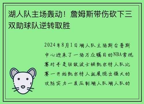 湖人队主场轰动！詹姆斯带伤砍下三双助球队逆转取胜