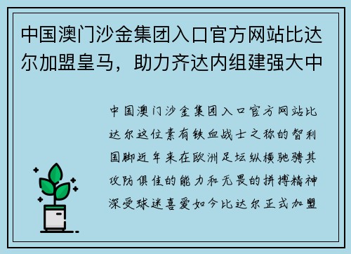 中国澳门沙金集团入口官方网站比达尔加盟皇马，助力齐达内组建强大中场 - 副本