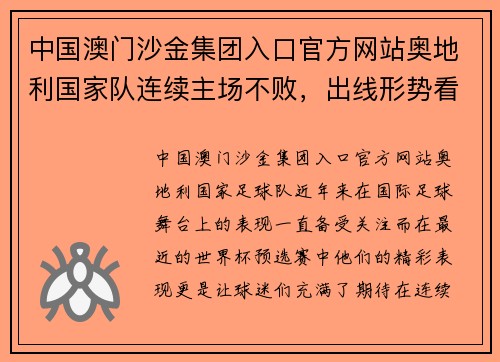 中国澳门沙金集团入口官方网站奥地利国家队连续主场不败，出线形势看好 - 副本