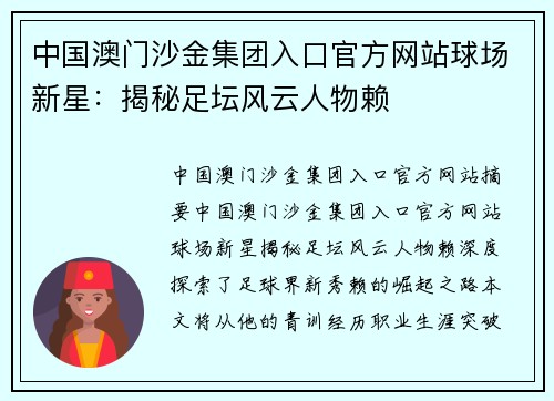 中国澳门沙金集团入口官方网站球场新星：揭秘足坛风云人物赖