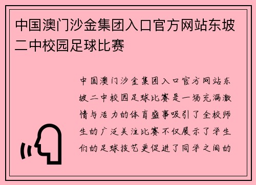中国澳门沙金集团入口官方网站东坡二中校园足球比赛