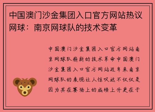 中国澳门沙金集团入口官方网站热议网球：南京网球队的技术变革