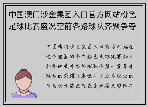中国澳门沙金集团入口官方网站粉色足球比赛盛况空前各路球队齐聚争夺冠军荣耀